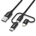 Choetech 3w1 kabel USB MFI Lightning / USB Typ C / micro USB (ładowanie 3A / przesyłanie danych 480 Mbps) 1,2 m czarny (IP0030-BK)