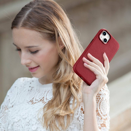 iCarer Case Leather genuine leather case for iPhone 14 Plus rot () (MagSafe compatible)