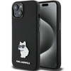 Karl Lagerfeld Choupette Metal Pin-Hülle aus Silikon für iPhone 15 Plus / 14 Plus – Schwarz