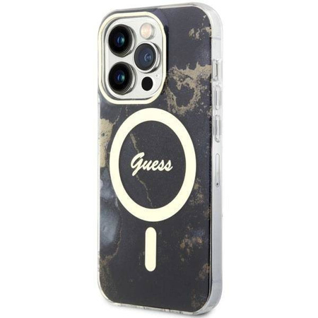 Guess, GUHMP14XHTMRSK iPhone 14 Pro Max 6,7&quot; schwarz/schwarzes Hardcase Golden Marble MagSafe
