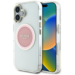 Guess IML Metal Colored Circle Classic Logo MagSafe - Etui do iPhone 16 (różowy)