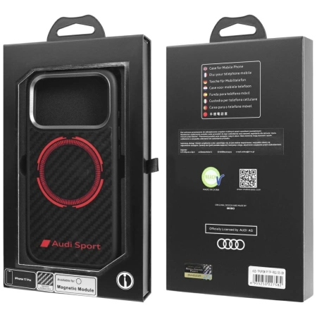 Audi RSQ Carbon Fiber Sport Red Circle MagSafe Case für iPhone 17 Pro - Schwarz