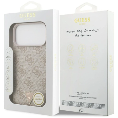 Etui Guess Leather 4G Triangle Strass MagSafe na iPhone 17 Pro Max - różowe