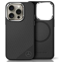 Original Handyhülle IPHONE 16 PRO MAX Mercedes Hardcase Silicone Tonal Logo Wood Pattern MagSafe (MEHMP16X23SUGDK) schwarz