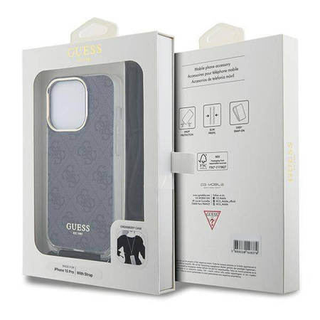 Guess nakładka do iPhone 15 Pro 6,1" GUHCP15LHC4SEK HC CROSSBODY CORD 4G PRINT czarna