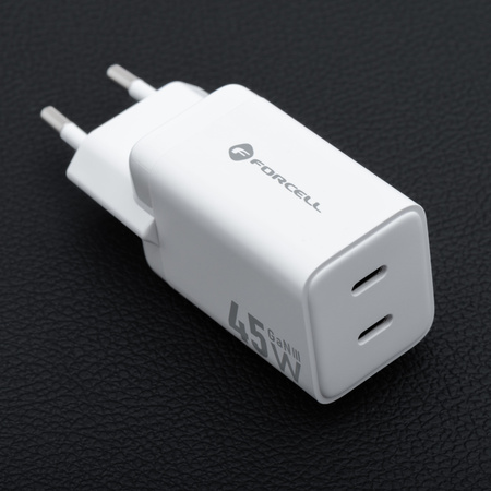 Ładowarka sieciowa do telefonu Forcell F-Energy Mini GaN III 2 x USB C PD QC4.0 45W VT-36B biała