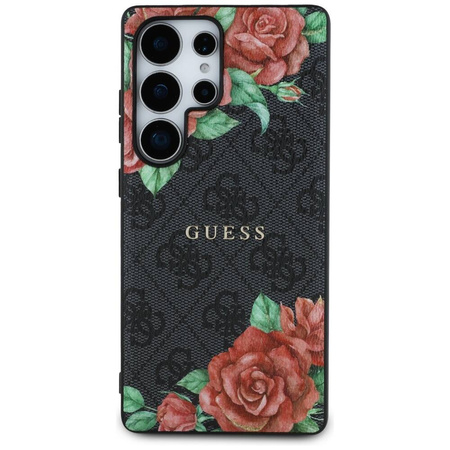 Original Case SAMSUNG GALAXY S25 ULTRA Guess Leather 4G Flowers Print Metal Classic Logo MagSafe black