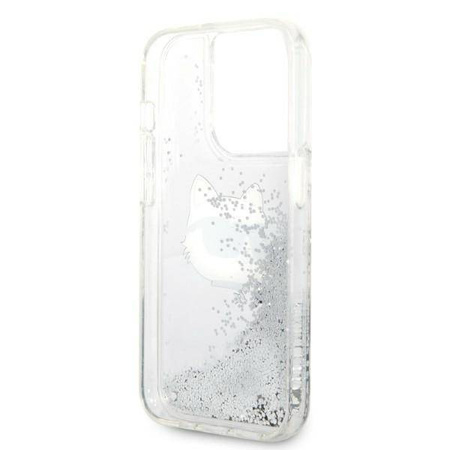 Karl Lagerfeld Liquid Glitter NFT Choupette Head - Etui iPhone 14 Pro (srebrny)