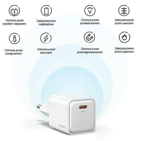 USAMS Ład. siec. 1xUSB-C PD30W 3A (only head) PD3.0 Fast Charging purpurowy/purple X-ron Series CC186TC03 (US-CC186)