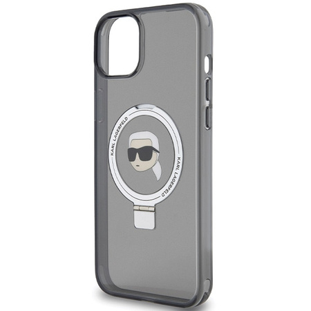 Karl Lagerfeld Ring Stand Karl Head MagSafe Hülle für iPhone 15 Plus / 14 Plus – Schwarz