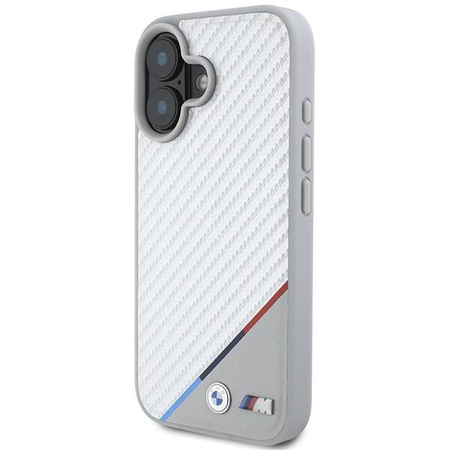 Original Handyhülle IPHONE 16 BMW Hardcase M Carbon Tricolor Line MagSafe (BMHMP16S23PUDTS) grau
