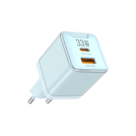 JELLICO ładowarka sieciowa EU55 GaN PD 33W 1xUSB-C + 1xUSB QC3.0 Niebieski