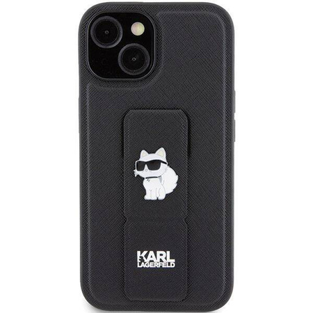 Karl Lagerfeld Gripstand Saffiano Choupette Pins case for iPhone 15 - black