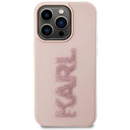 Karl Lagerfeld 3D-Gummi-Glitzer-Logo-Hülle für iPhone 15 Pro Max – Rosa