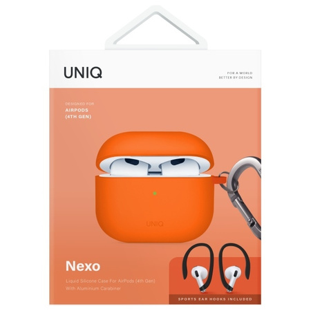 UNIQ etui Nexo AirPods 4 + Ear Hooks Silicone pomarańczowy/volt orange