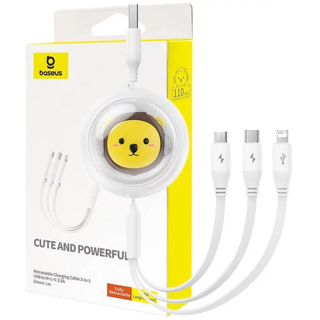 BASEUS zwijany kabel USB do Micro/Lightning/Typ C 3w1 Leo 3.5A 1.1m biały CB000063