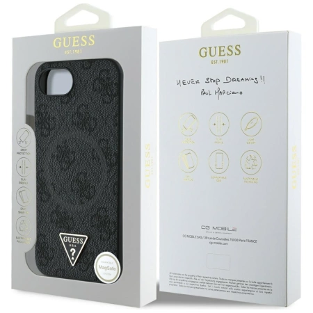 Guess 4G Ring Triangle Logo MagSafe Case für iPhone 16e - Schwarz