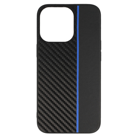 Tel Protect CARBON Case do Iphone 13 Pro Max Czarny z niebieskim paskiem