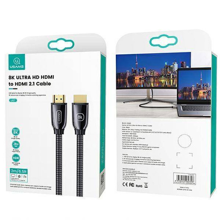USAMS Kabel HDMI - HDMI 2.1 U67 3m 8K czarny/black Ultra HD SJ498HD01 (US-SJ498)