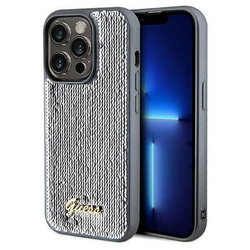 Original Handyhülle IPHONE 14 PRO Guess Hardcase Sequin Script Metal (GUHCP14LPSFDGSS) silber