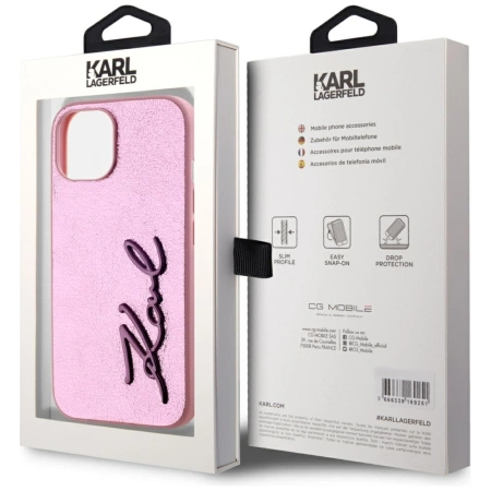 Etui Karl Lagerfeld Wrinkled Metal Signature na iPhone 15 - różowe