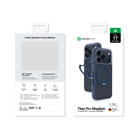 Etui AMAZINGTHING Titan Pro MagSpin na iPhone 17 Pro Max kompatybilne z MagSafe - niebieskie