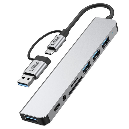 TECH-PROTECT HB06 HUB ADAPTER 9IN1 TYPE-C + USB2.0 + USB3.0 + SD/TF + AV3.5 SPACE GREY