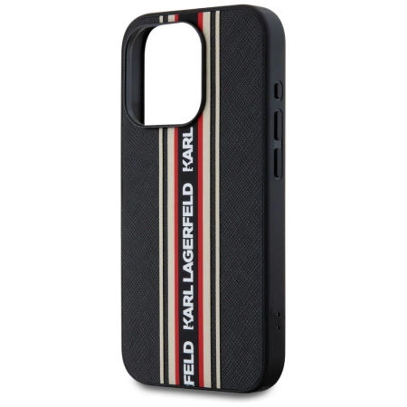 Karl Lagerfeld Saffiano Athleisure Stripes Cord iPhone 15 Pro Max Hülle - Rot