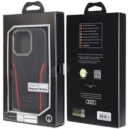 Audi Echtledertasche mit MagSafe für iPhone 14 Pro – Schwarz und Rot