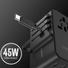 Choetech PD5021 45W EU/US/AUS/UK Reiseadapter mit integriertem USB-C-Kabel – Schwarz