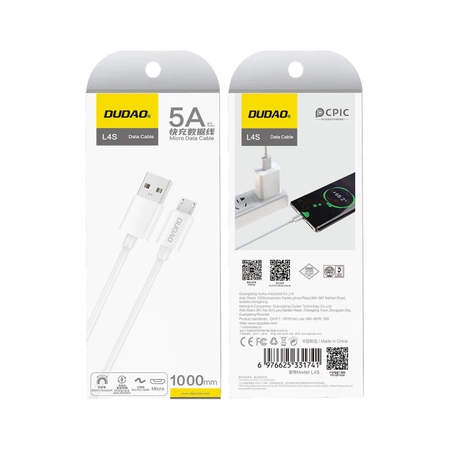 Dudao L4SM USB-A / Micro-USB-Kabel 5A 1m - Weiß