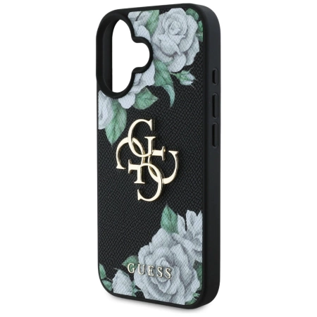 Etui Guess Grained Roses Big 4G logo na iPhone 16 - czarne