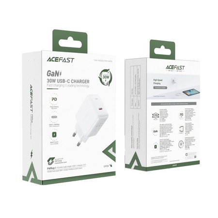 Acefast Ladegerät GaN USB Typ C 30W, PD, QC 3.0, AFC, FCP weiß (A21 weiß)