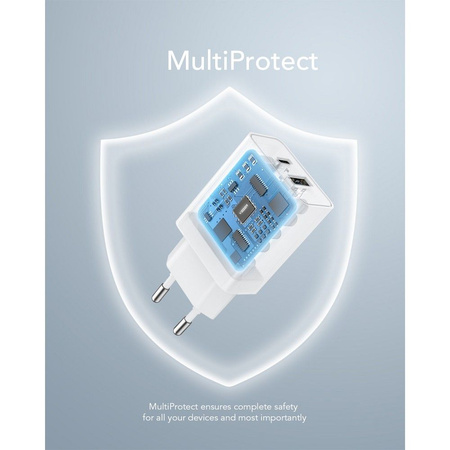 VEGER ładowarka sieciowa USB A + Typ C PD QC3.0 3A 30W VLS302U biała