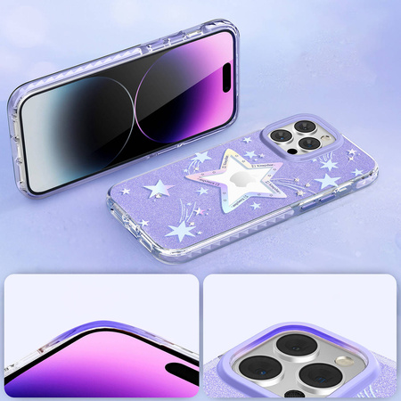 Kingxbar Heart Star Series case for iPhone 14 Plus purple star case