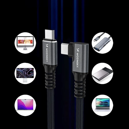 Kabel kątowy Wozinsky WPS2-UY41S USB-C Thunderbolt 4 240W 2m 4K - czarny