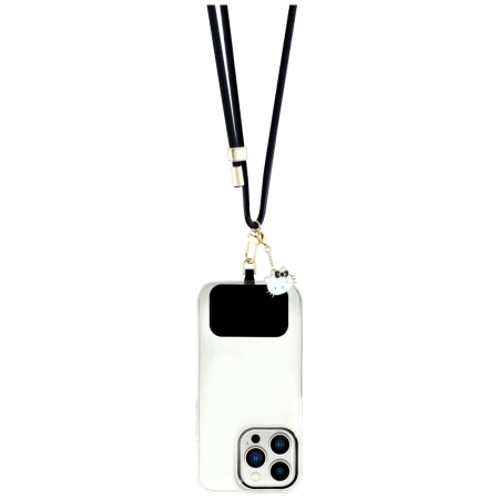 Hello Kitty Patch &amp; Kitty Head Charm Universal Phone Lanyard - Black
