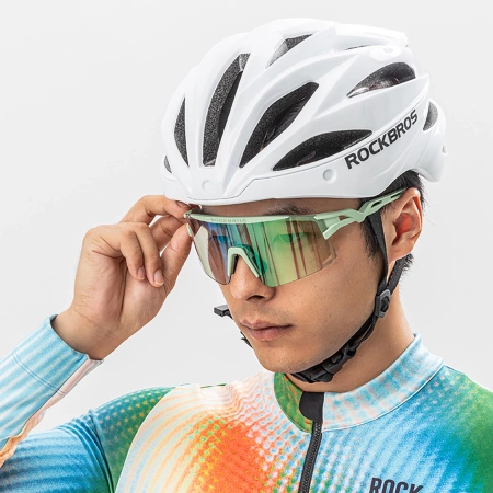 Rockbros Polarisierte Fahrradbrille mit UV-Schutz und Korrektureinsatz - Weiß