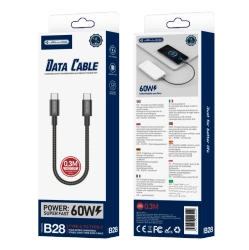 JELLICO kabel B28 USB-C - USB-C PD 60W 0.3M Czarny