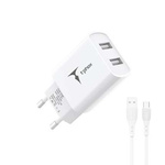 ŁAD SIEC T-PHOX POCKET SERIES 2xUSB TCC-224 2.4A 12W + KABEL USB-C 1M WHITE