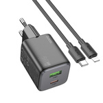 HOCO ładowarka sieciowa USB A + Typ C + kabel Typ C do Lightning PD QC 3A 20W N41 czarna