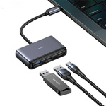 USAMS Adapter HUB 5w1 USB 2.0/USB 3.0/ USB-C/TF/SD szary/dark grey SJ628HUB01 (US-SJ628)