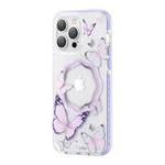 Kingxbar Butterfly Series magnetyczne etui iPhone 14 Plus MagSafe etui z motylami fioletowe