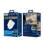 JELLICO ładowarka sieciowa C79 GaN PD 65W 2xUSB-C + 1xUSB QC3.0 + kabel USB-C - Lightning Biały