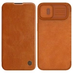 Nillkin Qin Leather Pro Case etui iPhone 14 Plus osłona na aparat kabura pokrowiec obudowa z klapką brązowy
