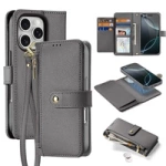 Etui skórzane Dux Ducis Lawa na iPhone 16 Pro Max z odłączanym portfelem magnetycznym - szare