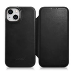 iCarer CE Oil Wax Premium Leather Folio Case skórzane etui iPhone 14 Plus z klapką magnetyczne MagSafe czarny (AKI14220707-BK)