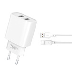 XO ładowarka sieciowa CE02C 2x USB 2,1A biała + kabel microUSB