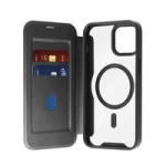 Etui skórzane Puro Book Mag MagSafe z klapką i schowkiem na karty do iPhone 16 Plus - czarne