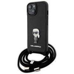 Etui Karl Lagerfeld Crossbody Saffiano Monogram Metal Pin Karl & Choupette na iPhone 15 - czarne